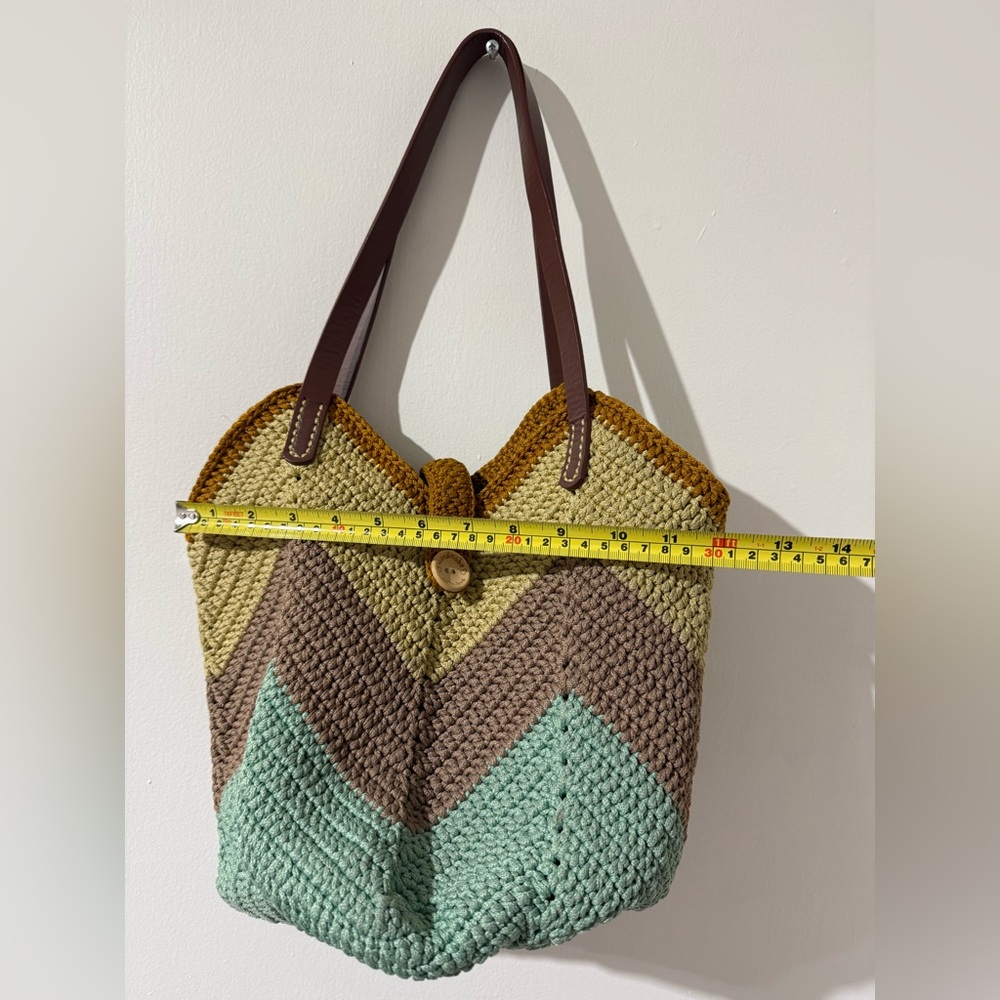 Crochet Tote Shoulder Bag, Handmade Chevron Striped Casual - Picture 3 of 16